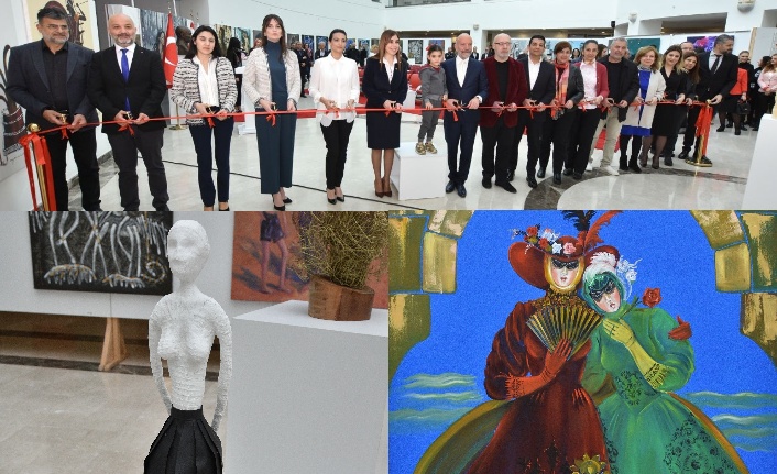 Ödüllü 60 sanatçının 90 eserinden oluşan “Kadın” konulu karma sergi açıldı