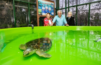 Nermin Bezmen ve eşi Tolga Savacı, yaralı deniz kaplumbağalarının tedavi gördüğü Meritta’yı ziyaret etti