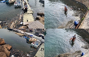 Antik Limanda su yüzünde bulunan birçok atığı topladı, vatandaşlara duyarlılık çağrısı yaptı