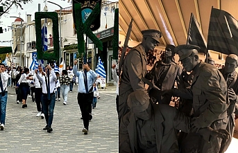 Yunan bayraklarıyla yürüdüler