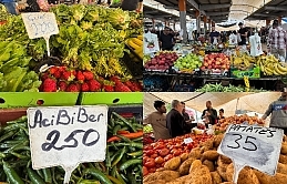 Pazarda çoğu sebze 100 ile 250 lira arasında değişen fiyatlara satılırken, tatlı Kıbrıs patatesi en ucuz ürün oldu