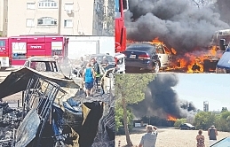 Makinist garajında çıkan yangın çevreye sıçradı; hayvanlar telef oldu, 6 araç kullanılamaz hale geldi