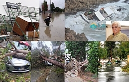 Hava sıcaklığı 18 derece birden düştü; yağış ve fırtınanın etkisiyle adanın her iki kesiminde ağaçlar devrildi, çatılar uçtu, uçak seferleri aksadı, iki tekne battı
