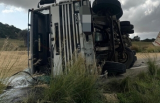 Feci kaza: Arpa yüklü kamyon devrildi sürücü...