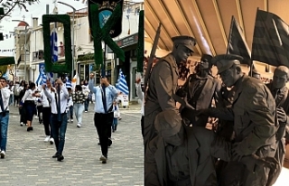 Yunan bayraklarıyla yürüdüler