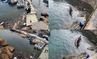 Antik Limanda su yüzünde bulunan birçok atığı topladı, vatandaşlara duyarlılık çağrısı yaptı