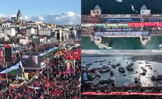 Galata Köprüsü’nde insan seli oluştu