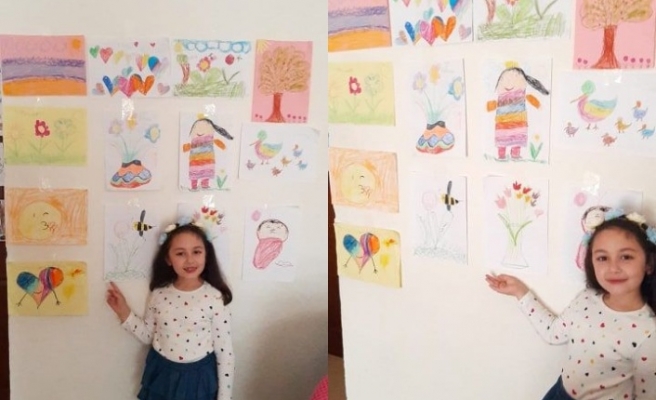 Minik Berrak, sokağa çıkma yasağına uyuyor, vaktini resim yaparak harcıyor